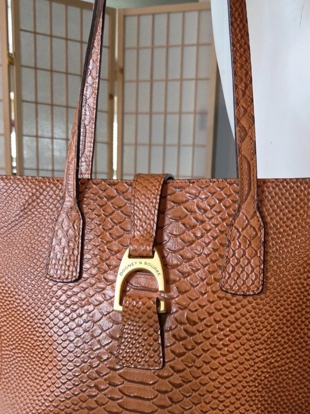 Dooney & Bourke Brown Python-Embossed Leather Tote with Gold Hardware